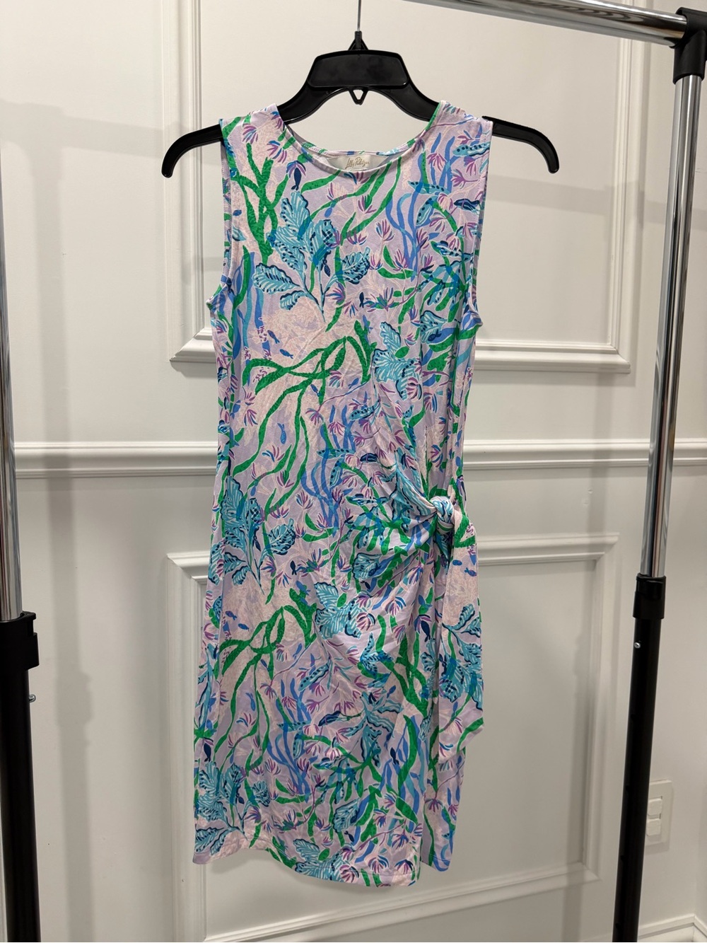 Lilly Pulitzer Pink Floral Print Sleeveless Knot-Front Mini Dress💜💚🌴